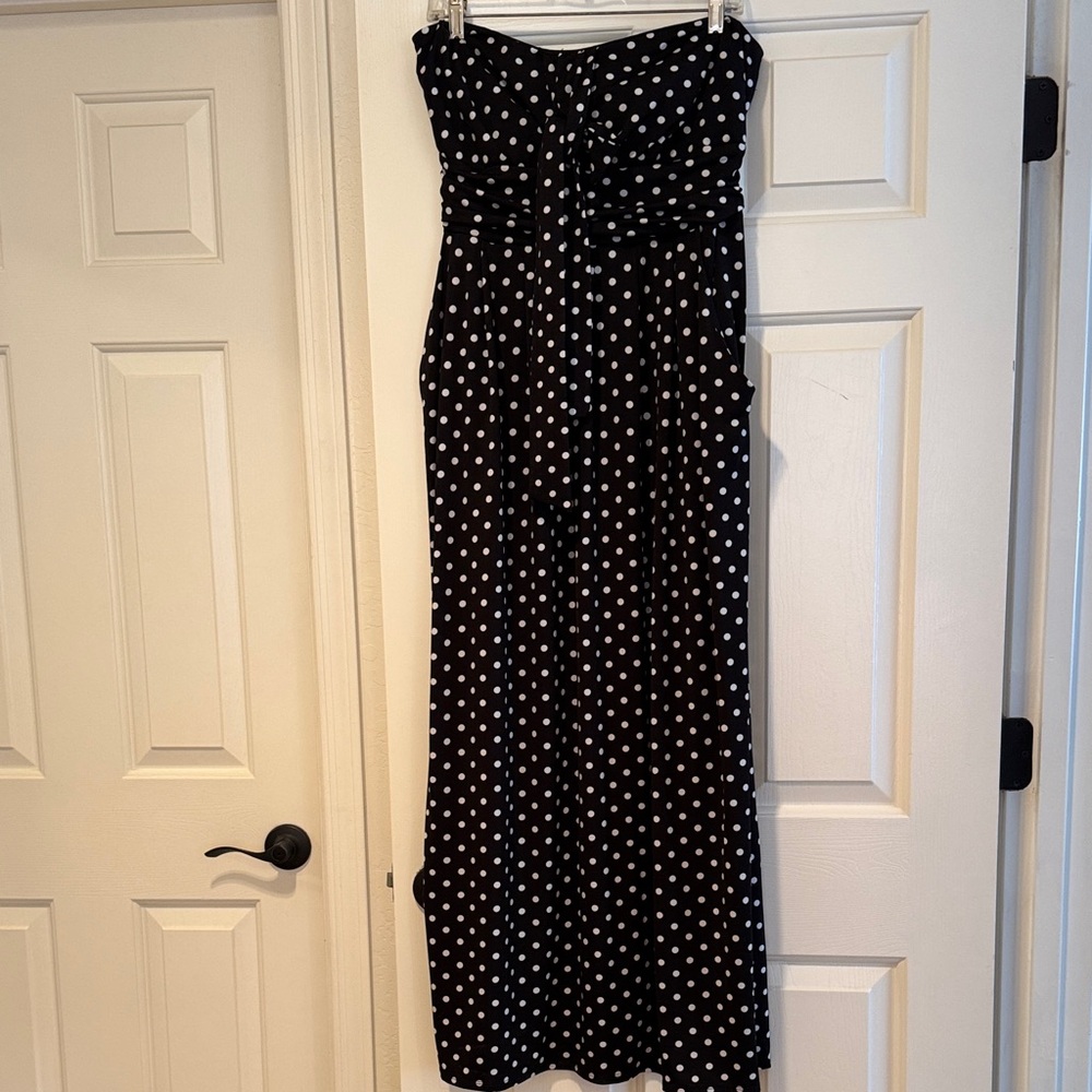 Love Squared Strapless Black and White Polka Dot Dress